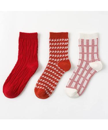Chinese New Year Red Socks Fashionable Warm Women's Cotton Socks Chinese Spring Festival Zodiac Socks 3 Pairs (Color : RED-A Size : 34-39) 34-39 Red-a