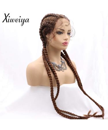 Xiweiya 81.3 cm Extra Long 100% Hand-Braided Brown Wig - 360 Top Swiss Front Cherry Double Dutch with Baby Hair for Women Perfect for 4 Braids - Buy Online on GoSupps.com