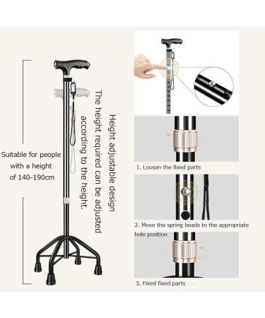 Canes Aluminum Alloy Walking Stick Lightweight Four-Legged Anti-Slip Elderly Walker Height Adjustable Cane with LED Lights for Women Man Outdoor Travel Walking Crutches Journey - Buy Online on GoSupps.com