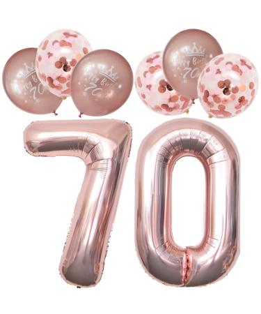 Digital Number 70 Balloons Rose Gold Unique 70th Birthday Decorations Women Including Printed Latex 70th Happy Birthday Balloons and Confetti Balloons 70-rose Gold