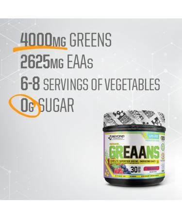 Beyond Yourself - GrEAAns Superfood Greens and EAA Blend | 4000mg Organic Superfood 2625mg Vegan EAAs | Sugar-Free Zero Calories No Synthetic Additives | Optimizes Health Performance and Recovery | Mixed Berry - Buy Online on GoSupps.com