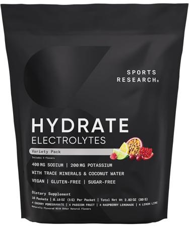 Sports Research Hydrate Electrolytes Powder - Sugar-Free Naturally Flavored Enhanced with Vitamins & Coconut Water - 16 Pack Variety Pack for Optimal Hydration - Buy Online on GoSupps.com