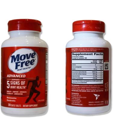 Move Free Advanced Glucosamine Chondroitin + Calcium Fructoborate Joint Support Supplement Supports Mobility Comfort Strength Flexibility & Lubrication - 200 Tablets (100 Servings)* - Buy Online on GoSupps.com