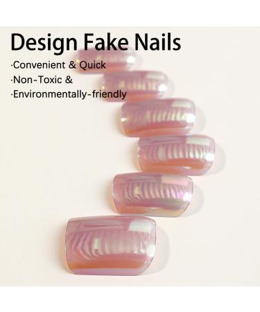 Buy Press on Nails - Short Square Mirror Chrome Powder Acrylic Nails with Bling | 24Pcs Glossy False Nails for Daily & Party Wear - Buy Online on GoSupps.com