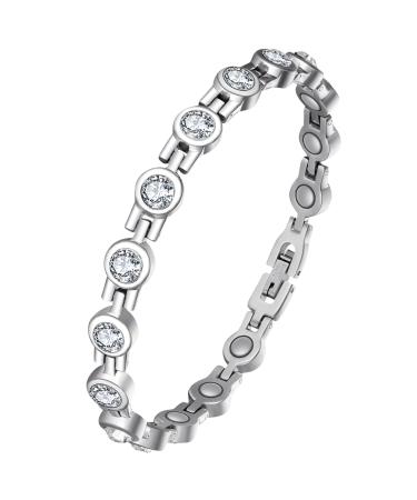 Jecanori Magnetic Bracelet for Women Titanium Steel Magnetic Wristbands with Gorgeous Sparkling Cubic Zirconia Costume Ultra Strength Magnets Jewelry Brazaletes with Removal Tool and Gift Box B-silver - Buy Online on GoSupps.com