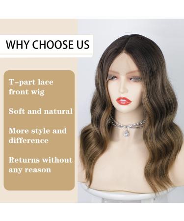 Lativ Ombre Brown Short Bob Wavy Lace Front Wig - Heat Resistant Synthetic Fiber for Daily & Party Wear - Middle Part T Lace Wig for Women - Buy Online on GoSupps.com