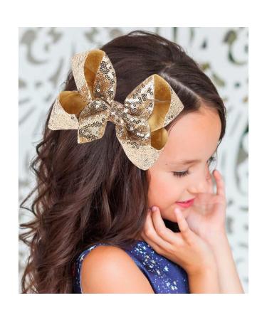 2 PCS Gold Sequins Large Bow Alligator Hair Clips - Women, Teens, Girls, Kids Barrettes Accessories 6 Inches - Buy Online on GoSupps.com
