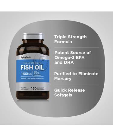 Piping Rock Fish Oil Omega 3 Supplement | 1400 mg | 190 Softgels | for Women and Men | Triple Strength | with EPA & DHA | Non-GMO & Gluten Free - Buy Online on GoSupps.com