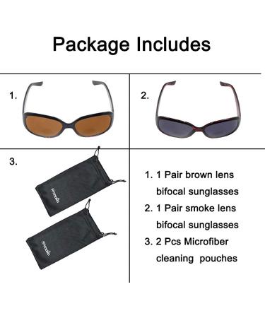 HyKaada 2 Pack Bifocal Reader Sunglasses 1.5x UV Protection Sun Reading Glasses - Designer Colors with 2 Pouches - Buy Online on GoSupps.com