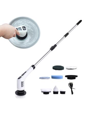 Cordless Cleaning Brush - Electric Rotating Scrubber for Bathroom Cleaning 2-Speed Modes Electric Rotating Cleaner Brush with Retractable Handle and Replaceable Heads
