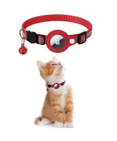 Kolacen Reflecting Airtag Catal Collection Airtag with Airtag Shell and Bell adjustable Airtag Cat neck band with an cancelable safety buckle for puppies cats kitten (red)