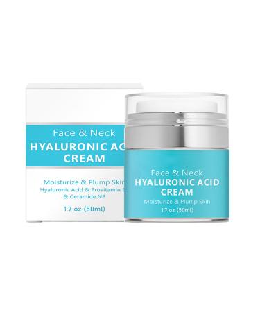 Hyaluronic Acid Moisturizer for Face and Neck - Deep Hydration with Vitamin B5 Neck Cream Reduce Wrinkle and Fine Line Smooth Skin Hyaluronic Acid Cream for All Skin Type 1.7Oz 1.7 Ounce (Pack of 1) Blue