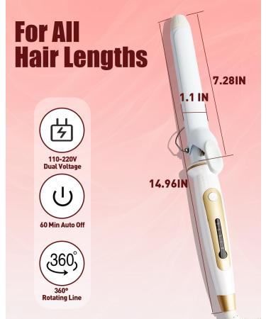 Professional 1.1 Inch Ceramic Tourmaline Curling Iron - 5 Temp Settings Dual Voltage Long Lasting Curls - Buy Online on GoSupps.com