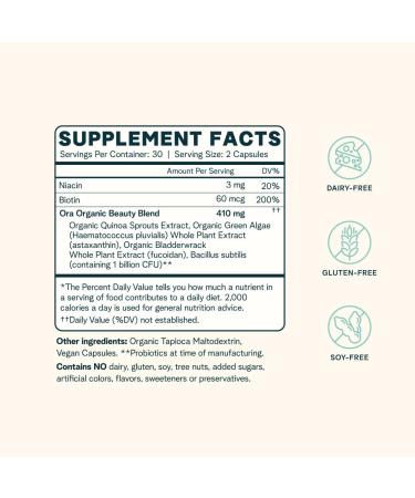 Ora Organic Vegan Collagen Probiotics Prebiotics & BeYouTiful Bundle: Aloe Vera - Vanilla Flavor 20 Servings + 60 Vegan Probiotic Capsules + Hair Skin & Nails Support 60 Vegan Capsules - Buy Online on GoSupps.com