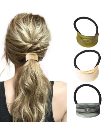 Brinie Acrylic Cuff Hair Ties Elastics Ponytail Holders Hair Bands Oval Hair Scrunchies Stretchy Hair Ropes Hair Accessories for Women and Girls (Pack of 3)
