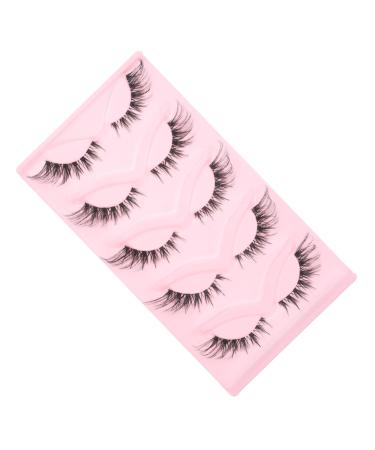 Beatifufu 5 Pairs False Lashes Fake Eyelashes Eye Lash Extension Eyes Lashes Eyelashes Natural Look Makeup Lash False Eyelash Strip Lash Strips Set Transparent Stem Artificial Fiber