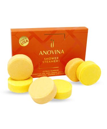 Anovina 6XL Citrus Sunrise Shower Steamers - Orange and Lemon Grass Essential Oils  Shower Bombs Aromatherapy  Self Care Gifts for Men & Women  Aromatherapy Spa Gifts Shower Tablets (6 Pack) 6 Count (Pack of 1)