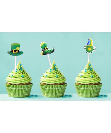 Saint Patrick's Day Glitter Clover Green Round Badge Cupcake Toppers - Saint Patrick Cake Topper Decorations For St Patrick Day Party Engagement Holiday Celeration Dessert Decor - Buy Online on GoSupps.com