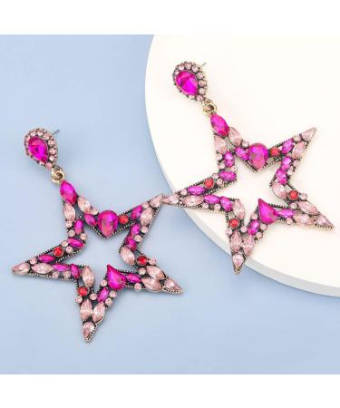 Shop Kercisbeauty Colorful Rhinestones Beads Star Pendant Dangle Earrings - Bohemian Fashion Jewelry for Women & Girls | Unique Pink Accessories - Buy Online on GoSupps.com