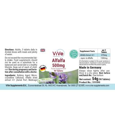 Alfalfa Tablets - 90 Vegan & Additive-Free | 4-Way Concentrated Medicago Sativa Extract | High Dose Quality from Germany - Vive Supplements - Buy Online on GoSupps.com