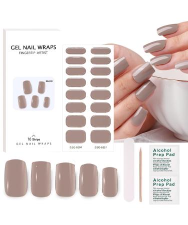 Semi Cured Nail Wraps - 16PCS Nude Semi Cured Gel Nail Strips - Classic Nude Tip Stickers French Manicure Stickers - Long Lasting Gel Nail Stickers with Soft Glossy Gel Finish