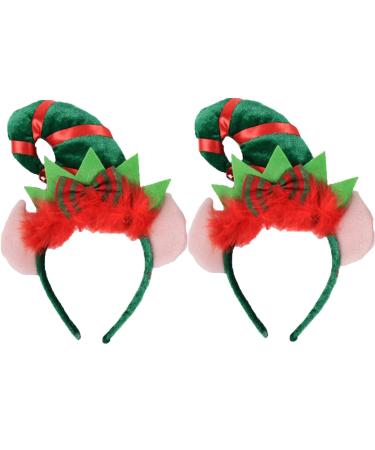 XNHIU 2 Pieces Christmas Elf Hat Headband Elf Hairband with Ears Elf Fancy Dress Accessories Xmas Party Decoration Cute Elf Headwear for Christmas Masquerade