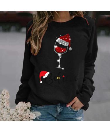 Kiasebu Fall Sweatshirt for Women - Wine Bottle Print Christmas Sweater - Long Sleeve Casual Top - XX-Large Black - Buy Online on GoSupps.com