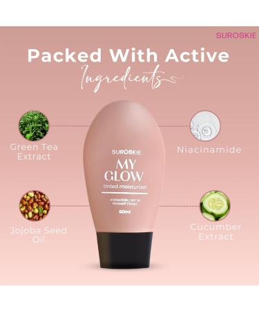 Suroskie My Glow All-In-One Tinted Sunscreen Spf 30 Moisturizer 60 Ml Dark Shade | Niacinamide Cream For Men & Women - Buy Online on GoSupps.com