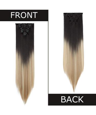26 Clip in Hair Extensions Black to Mixed Blonde - 100% Synthetic 8pcs Straight Hair Pieces - Buy Online on GoSupps.com