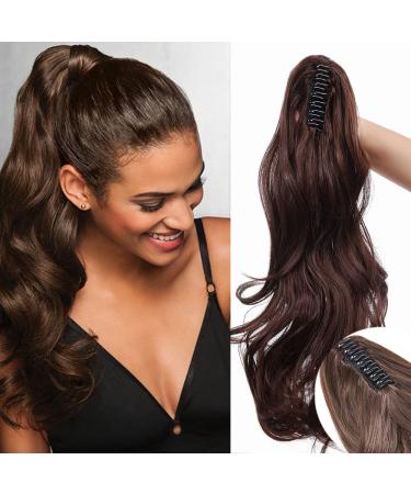 Sego 45cm ponytail hair extension ponytail hair part braid clip in extensions voluminous claw on synthetic hair wavy medium 18 "(45cm) -140g lured medium brown