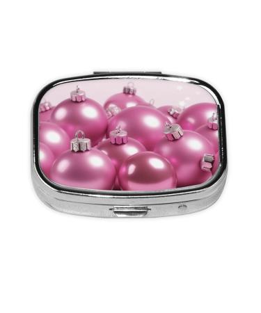 Pink Christmas Balls Printed Square Pill Box Portable Travelling Pill Box Medicine Organiser