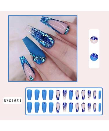 tesrgre Blue French Wearable Nails Wearable Press on Nails False Nail Tips Full Cover Nail Tips Art Finished Nails - Buy Online on GoSupps.com