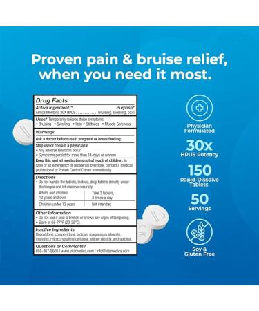 VitaMedica Arnica Montana 30X Homeopathic Tablets for Bruising & Swelling | Plant-Based Recovery Formula | Recommended by Plastic Surgeons | 3 Pack | 150 Servings | Natural Pain Relief - Buy Online on GoSupps.com