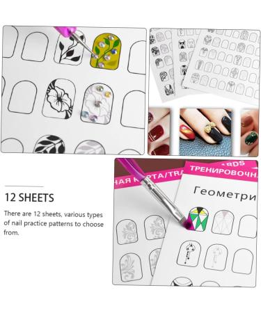 Beavorty 24 Sheets coloring exercise book Nail Shape Templates Nail Art Practice Tool Manicure Training Tools nail art practice book Cards for Nail Art Paper pattern white practice supplies - Buy Online on GoSupps.com