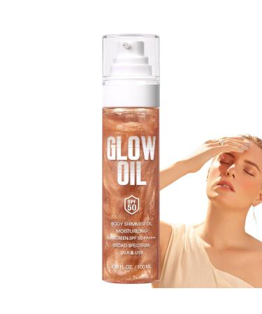 Body Glow Oil 100ml Moisturizing Body Oil SPF50 Sun Protection Skin Lightening Product for Outdoor Sports Camping Picnic 02 Rose Gold B