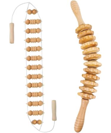 Wooden Massage Roller & Back Roll Ropes - 12 Rolls 360 Curved Muscle Relief & Anti-Cellulite Tool - Buy Online on GoSupps.com