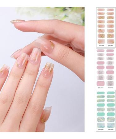 Ruarby Coffin/Ovals Press on Nail French Stripes Fake Nails Acrylic False Nails Artificial Nails Glues on Nail for Womens Girls - Buy Online on GoSupps.com