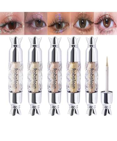5 Colors Liquid Glitter Shimmer Metallic Eyeshadow Set Waterproof Long Lasting Quick-Drying Sparkling Eye Shadow Makeup Kits for Women SET B