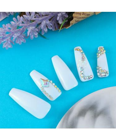Sethexy Long Coffin False Nails - 24Pcs Bling White Acrylic Press-On Nails for Women & Girls - Crystal Sparkle Design - Buy Online on GoSupps.com