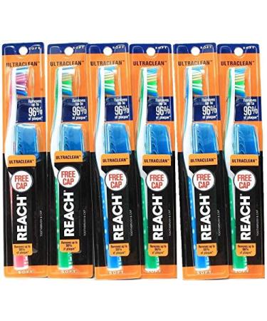 Reach Ultra-Clean Medium Toothbrush with Cap Colors May Vary (Pack of 6 Toothbrushes)