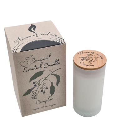Sensual fragrance candle flame of nature in crystal glass made of soy wax and 100% from natural camphor essential oil for aromatherapy spiritual growth and general well -being