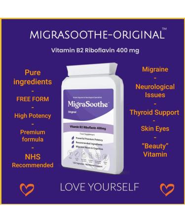 Premium 400mg Vitamin B2 Riboflavin Capsules - Migrasoothe for Migraine Support & Energy - UK Made Vegan Formula (30 Capsules) - Buy Online on GoSupps.com