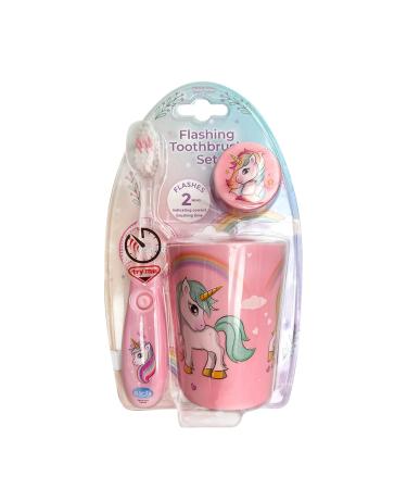 Lily's Home Kids Toothbrush with Flashing Timer with a Cup and Toothbrush Cover. Encourage Children to Brush Their Teeth (Unicorn)