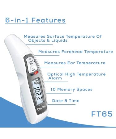 Beurer FT65 3-in-1 Digital Thermometer - Non-Contact Infrared Thermometer w/Memory Slots - Large Display w/Fever Alarm High Accuracy Forehead Thermometer for Adults and Kids (Ear/Forehead) - Buy Online on GoSupps.com