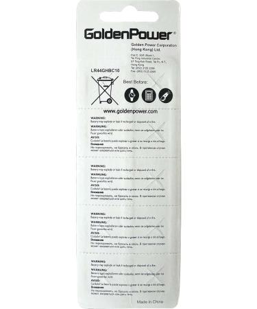 Buy GoldenPower LR44GH Alkaline Button Cell Battery 1.5V - 10 Count | Leak-Proof Hi-Pro Strong Performance - International Shipping Available - Buy Online on GoSupps.com