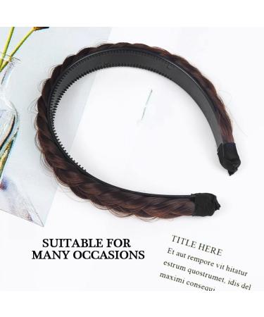 VUKU Fluffy 2 Strands Synthetic Hair Braid Headband - Brown | Wide Non-Slip Twist Braided Headband for Girls and Women - Buy Online on GoSupps.com