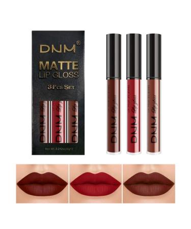 3Pcs Deep Red Brown Matte lipstick Set   Deep Red Brown Lip Stain Long Lasting 24 Waterproof Lip Gloss Gift Set  Lipstick Sets for Women Lippies Lip Matte Makeup Lipgloss Beauty Cosmetics Kit (SET02)