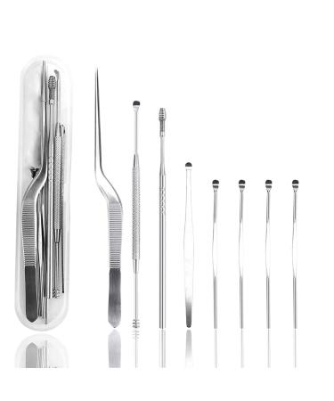 Ear Cleaner Tool Set q Grips Ear Wax Removal Stainless Steel Earwax Remover Ear Curette Ear Pick Ear Swab with Storage Box and Cleaning Brush