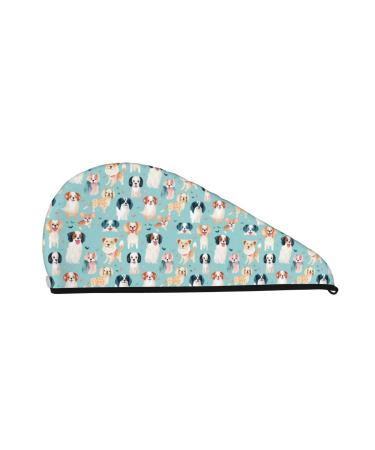 Ultra Plush Microfiber Hair Towel Wrap for Women Ultra Absorbent Twist Hair Turban Drying Cap Hair Wrap for Drying Curly Long & Thick Hair-Colorful Dog