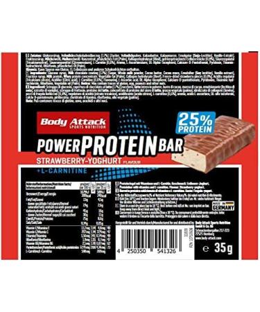 Body Attack Protein Bar - Strawberry Yoghurt - 24x35g - Low Fat Fitness Protein with Vitamins & L-Carnitine - Premium Milk Protein - Made in Germany - Buy Online on GoSupps.com